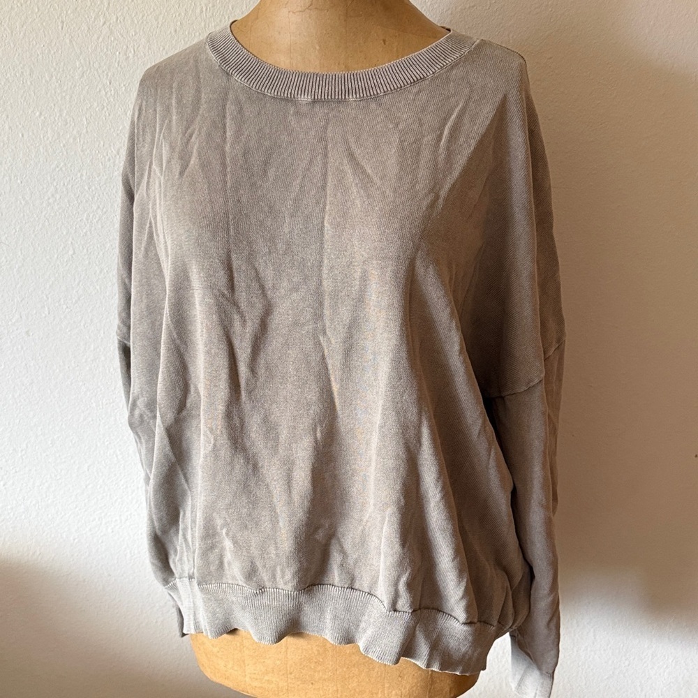 Barefoot Dreams sz M cozy cotton sweater Taupe Gray Beige color Oversized VGUC